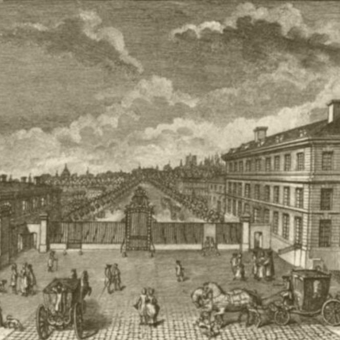 Engraving of the street and home of Thomas Jefferson in Paris 1779